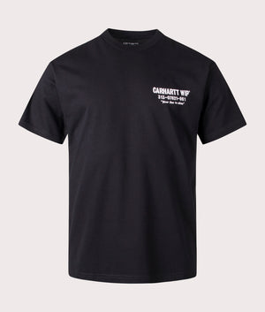 Carhartt WIP Relaxed Fit Less Troubles T-Shirt in Black with White Back Print, 100% Cotton Front Shot at EQVVS