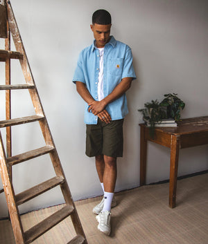 Ody Shirt by Carhartt WIP. Blue Stone Bleached Denim. Campaign Shot at EQVVS.