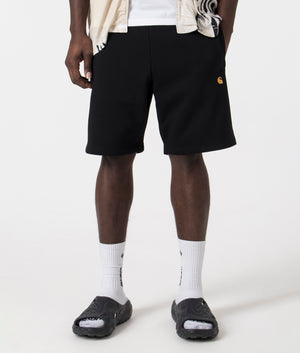 Carhartt WIP Chase Sweat short in 00FXX Black/Gold front shot at EQVVS