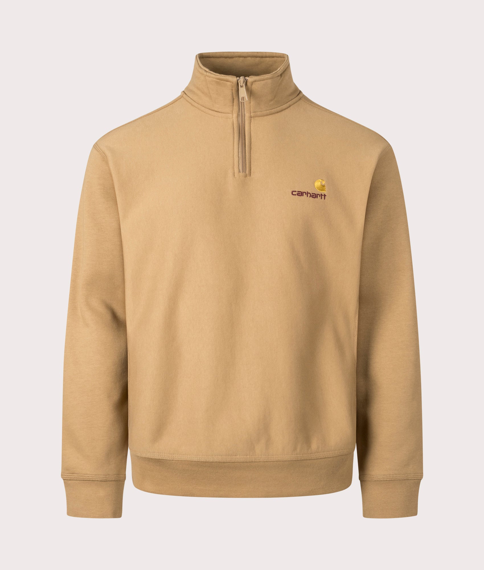 Carhartt WIP Relaxed Half Zip American Script Sweatshirt in Peanut