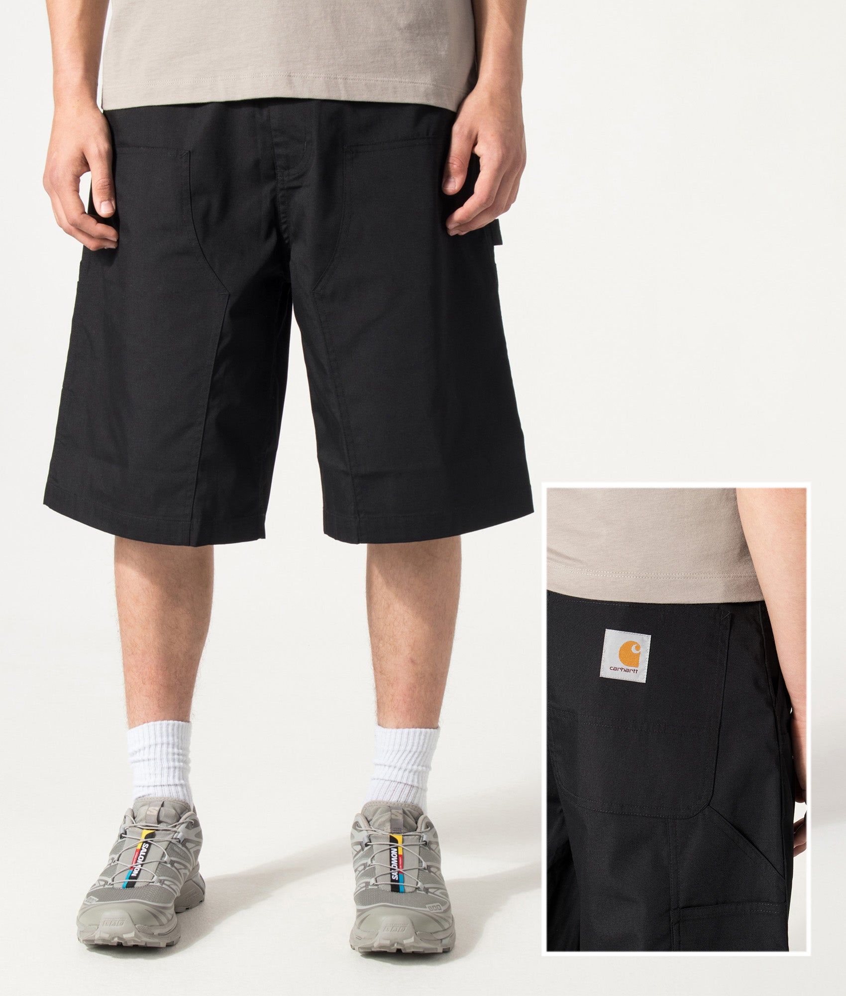 Loose Fit Postal Double Knee Shorts in Black | Carhartt WIP | EQVVS