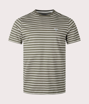 Barbour Lifestyle Ponte Stripe T-Shirt in Pale Sage, 100% Cotton Front Shot at EQVVS