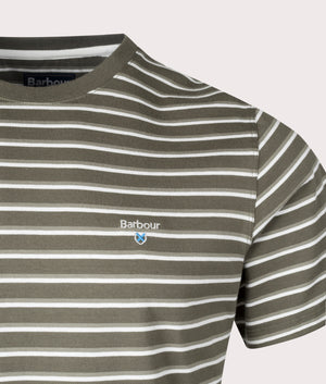 Barbour Lifestyle Ponte Stripe T-Shirt in Pale Sage, 100% Cotton Detail Shot at EQVVS