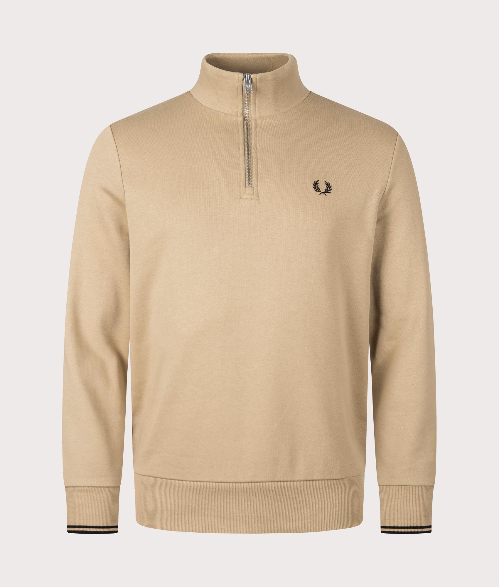 Perry Quarter Zip Sweatshirt Warm Stone/Black | Fred Perry | EQVVS