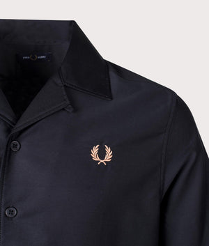 Bold Stripe Revere Collar Shirt in Black by Fred Perry. EQVVS Detail Shot.