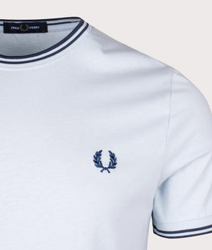Twin Tipped T-Shirt in Light Ice/Midnight Blue by Fred Perry. EQVVS Detail Shot.