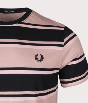 Bold Stripe T-Shirt in Dark Pink/Black by Fred Perry. EQVVS Detail Shot.