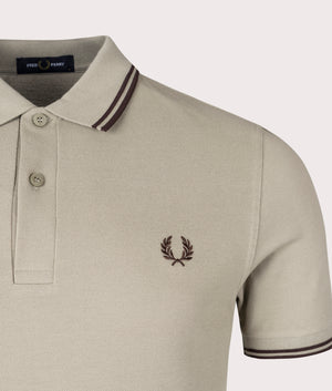 Fred Perry Twin Tipped Fred Perry Shirt in Warm Grey and Carrington Brick Road Detail Shot EQVVS