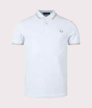 Twin Tipped Fred Perry Polo Shirt in Light Ice. EQVVS Front Angle Shot.