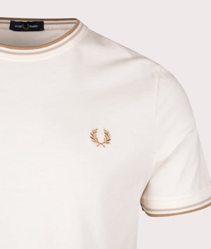 Twin Tipped T-Shirt in Ecru by Fred Perry. EQVVS Detail Shot.