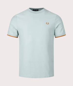 Tipped Cuff Pique Shirt in Silver Blue by Fred Perry. EQVVS Front Angle Shot.