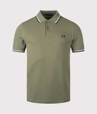 Twin Tipped Fred Perry Polo Shirt: Y38 Lauren Wreath Green/Light Ice/Tennis Blue