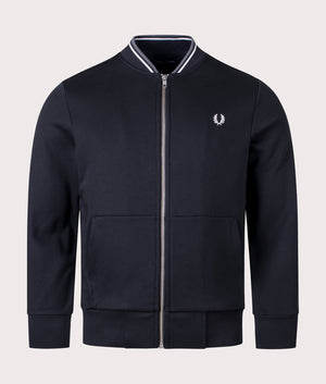 Fred Perry Zip Through Bomber Jacket in Black Front Shot EQVVS