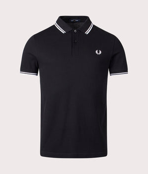 Twin Tipped Fred Perry Polo Shirt in Black. EQVVS Front Angle Shot.