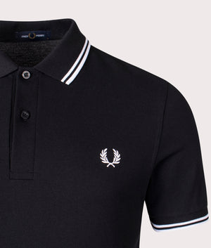 Twin Tipped Fred Perry Polo Shirt in Black. EQVVS Detail Shot.