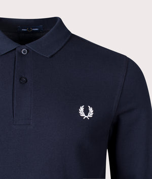 Fred perry Long Sleeve Fred Perry Tennis Polo Shirt in Navy Detail Shot EQVVS