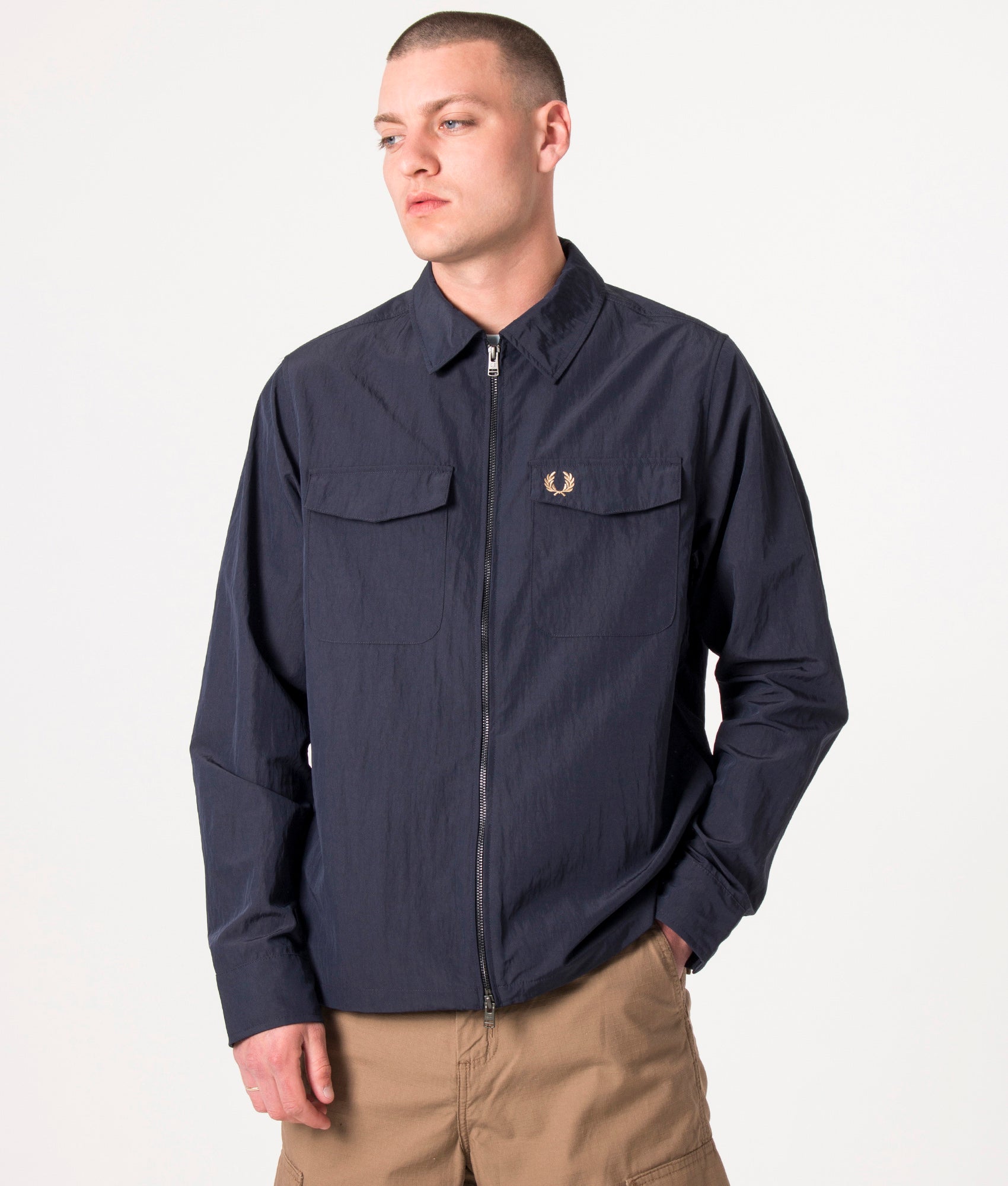 【FRED PERRY】Padded Zip-Through Overshirt Zip Through Lightweight Textured Overshirt Navy | Fred Perry