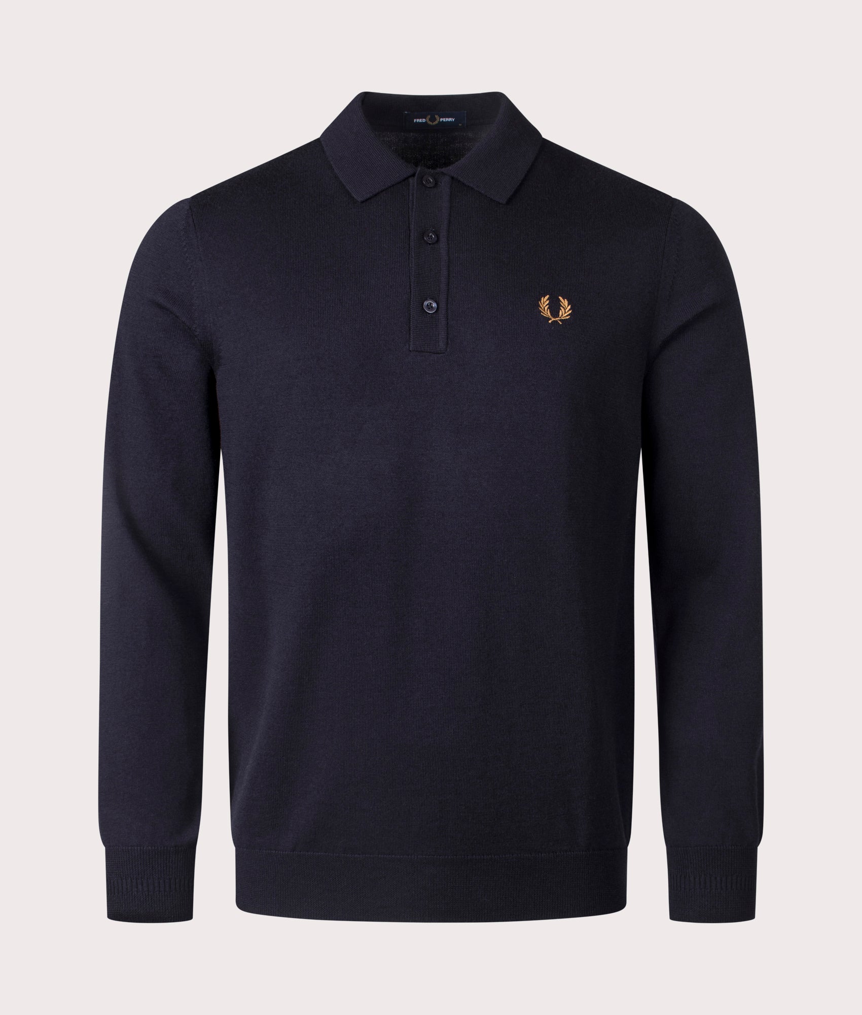 Regular Fit Fred Perry Long Sleeve Knitted Polo Shirt in Navy