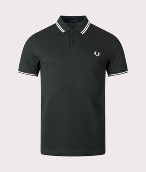 Fred Perry Twin Tipped Fred Perry Polo Shirt in Night Green and White Front Shot at EQVVS