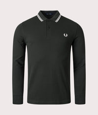 Long Sleeve Twin Tipped Polo Shirt: T50 Night Green/Snow White