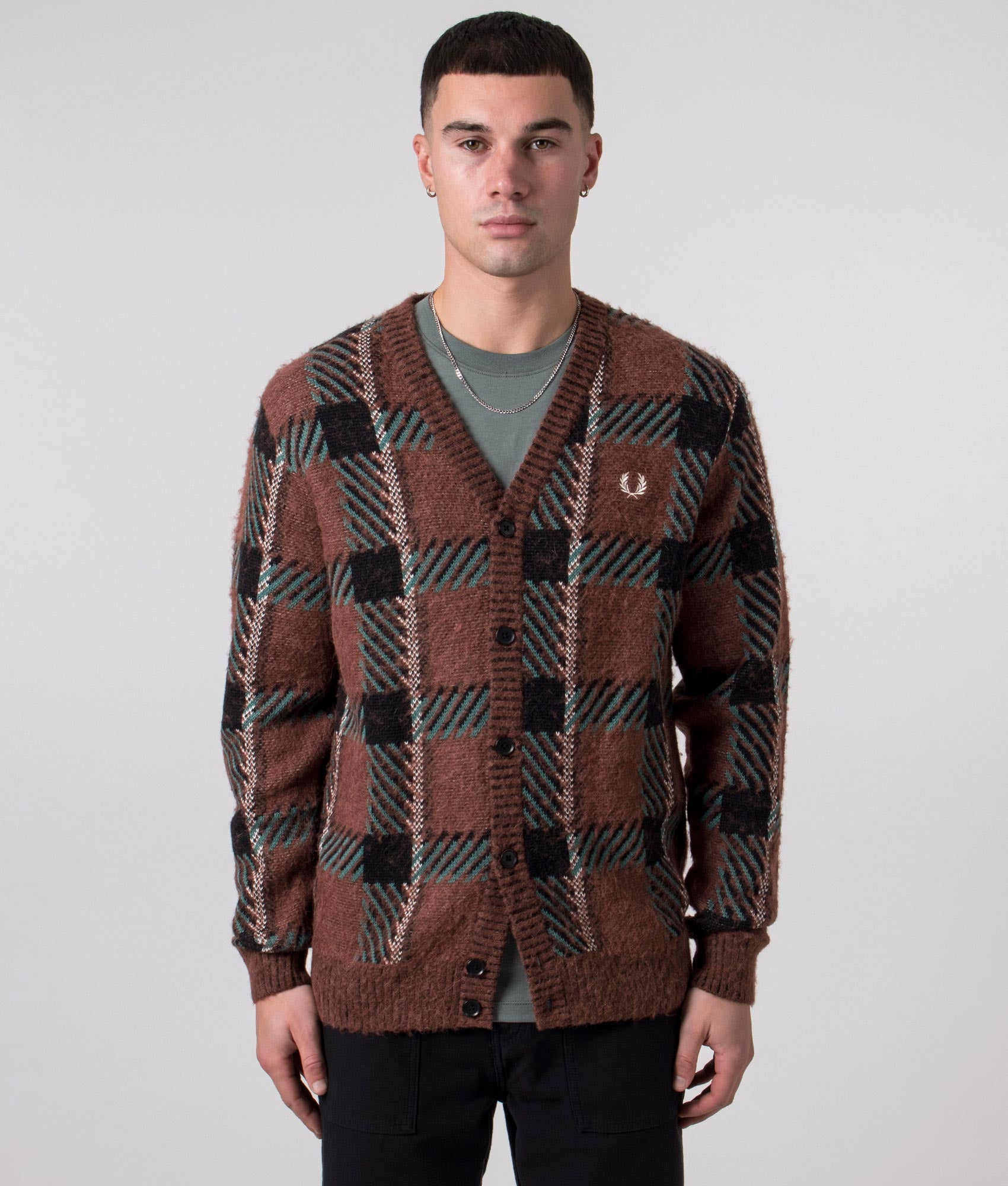 Glitch Tartan Cardigan Whisky Brown | Fred Perry | EQVVS