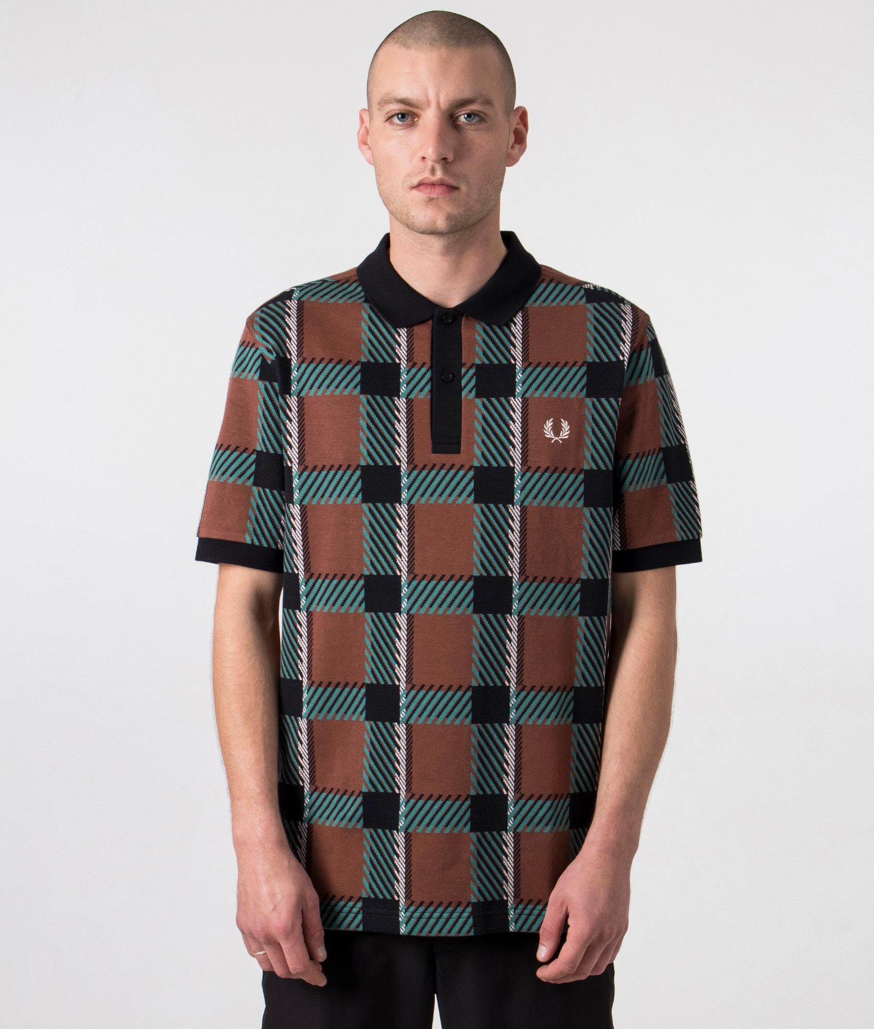 Regular Fit Glitch Tartan Polo Shirt in Whisky Brown | Fred Perry
