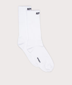 REPRESENT Core Sock in White with Black REPRESENT Branding side Shot at EQVVS