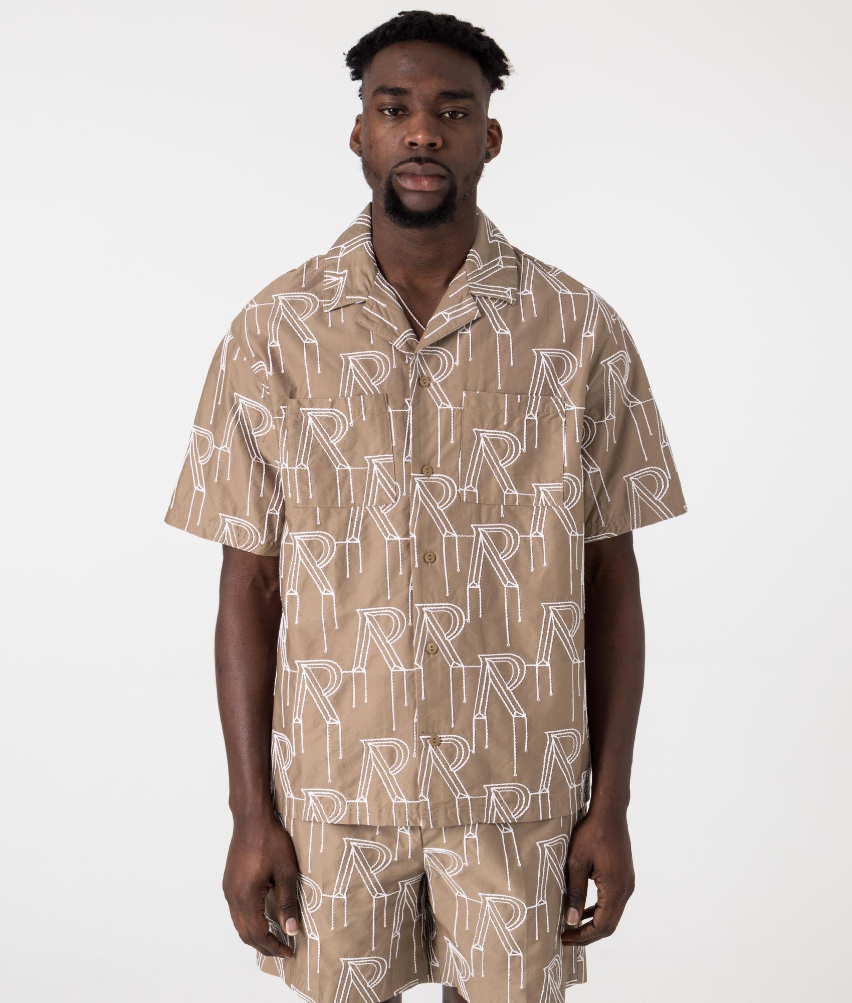 Embroidered Initial Overshirt Washed Taupe | REPRESENT | EQVVS