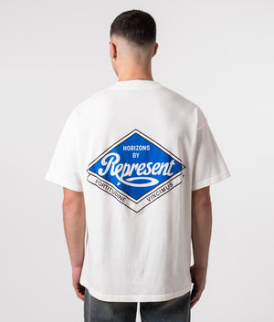 REPRESENT Classic Parts T-Shirt with Front and Back Print in Flat White Model Back Shot at EQVVS