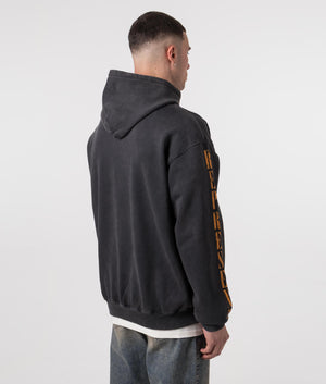 REPRESENT Reborn Hoodie in Aged Black with Front Print Model Back Angle Shot at EQVVS