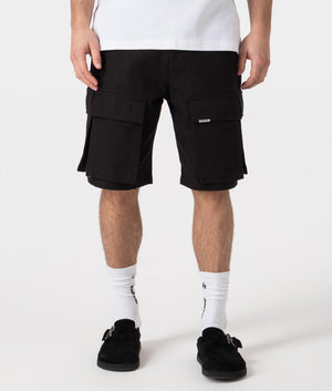 REPRESENT Oversized Cotton Cargo Shorts in Black Model Front Shot at EQVVS