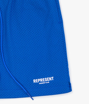 Represent Owners Club Mesh Shorts in Cobalt Blue Detail Shot EQVVS