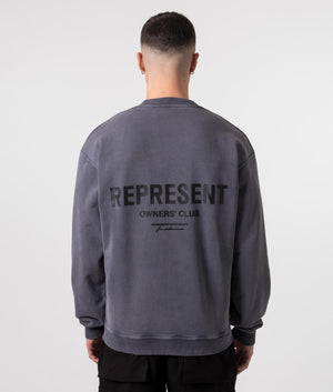REPRESENT Represent Owners Club Sweatshirt in Storm Grey Model Back Shot EQVVS