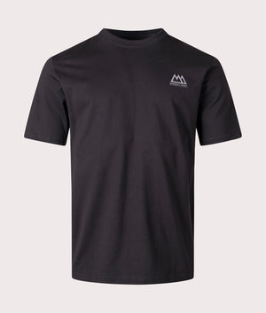 Marshall Artist Mountain Tailoring T-Shirt in Black with Grey Back Print, 100% Cotton Front Shot at EQVVS