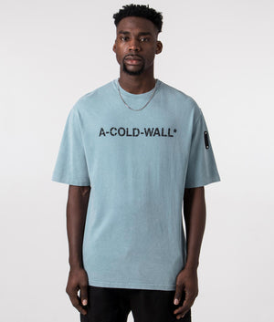 A-COLD-WALL Overdye Logo T-Shirt in faded teal front logo shot at EQVVS