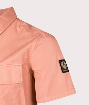 Belstaff Scale Short Sleeve Shirt in rust pink front Detial shot by EQVVS