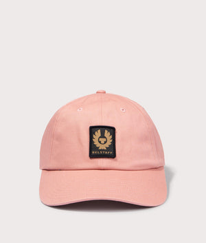 Belstaff Phoenix Logo Cap in rust pink with patch logo front shot at EQVVS