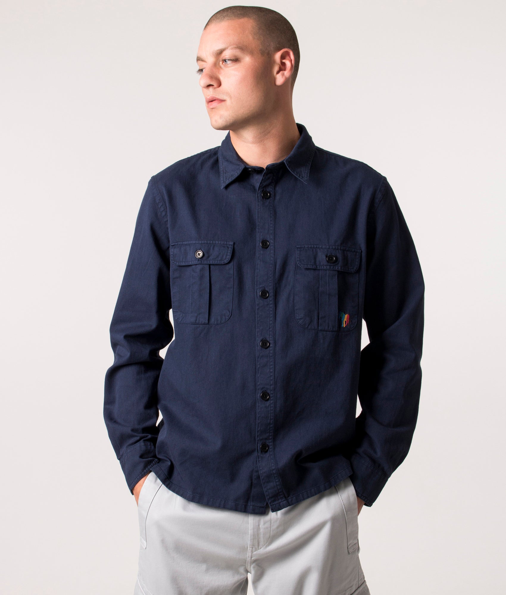 Broad Stripe Zebra Logo Shirt Very Dark Navy | PS Paul Smith | EQVVS 