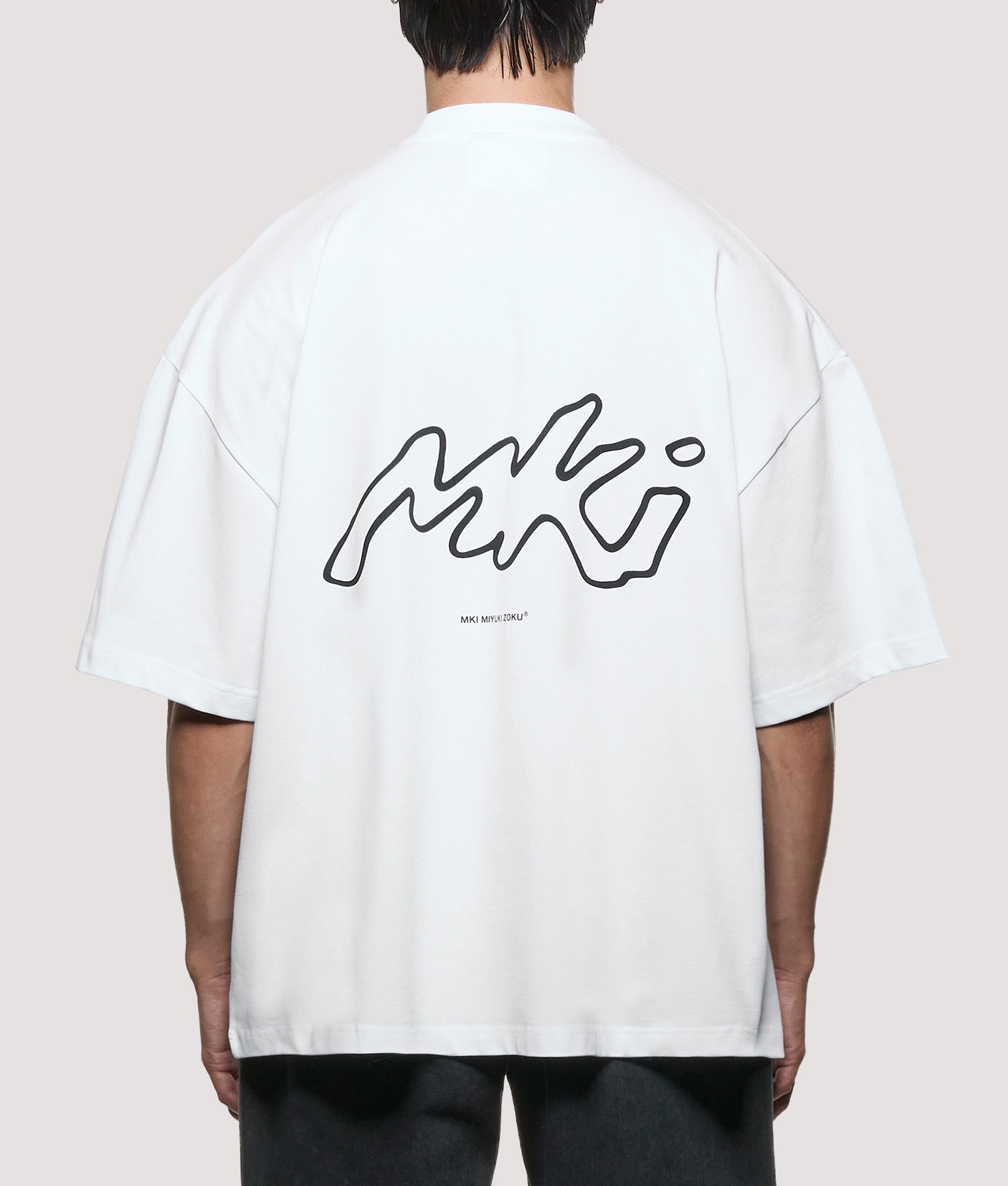 Oversized Box Fit Ink Line T-Shirt in White | MKI MIYUKI ZOKU | EQVVS