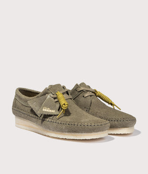 Clarks Weaver Suede in Pale Khaki Angle Shot at EQVVS