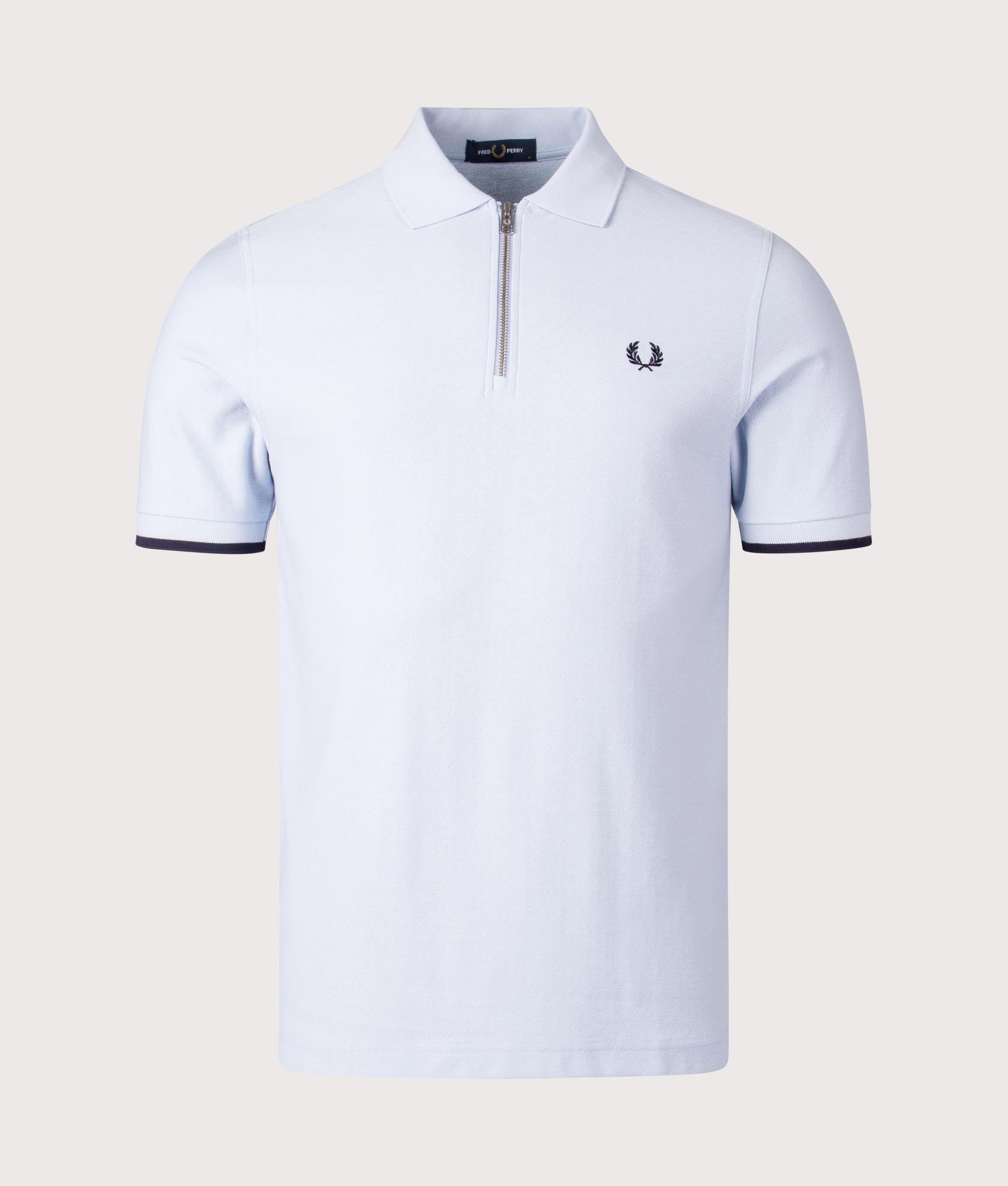 Crepe Piqué Zip Neck Polo Shirt in Light Smoke | Fred Perry | EQVVS