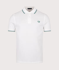 Twin Tipped Fred Perry Polo Shirt: Z52 Snow White/Track Blue/Sport Green