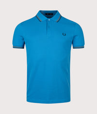 Twin Tipped Fred Perry Polo Shirt: Z73 Court Blue/Shaded Stone/Dark Petrol