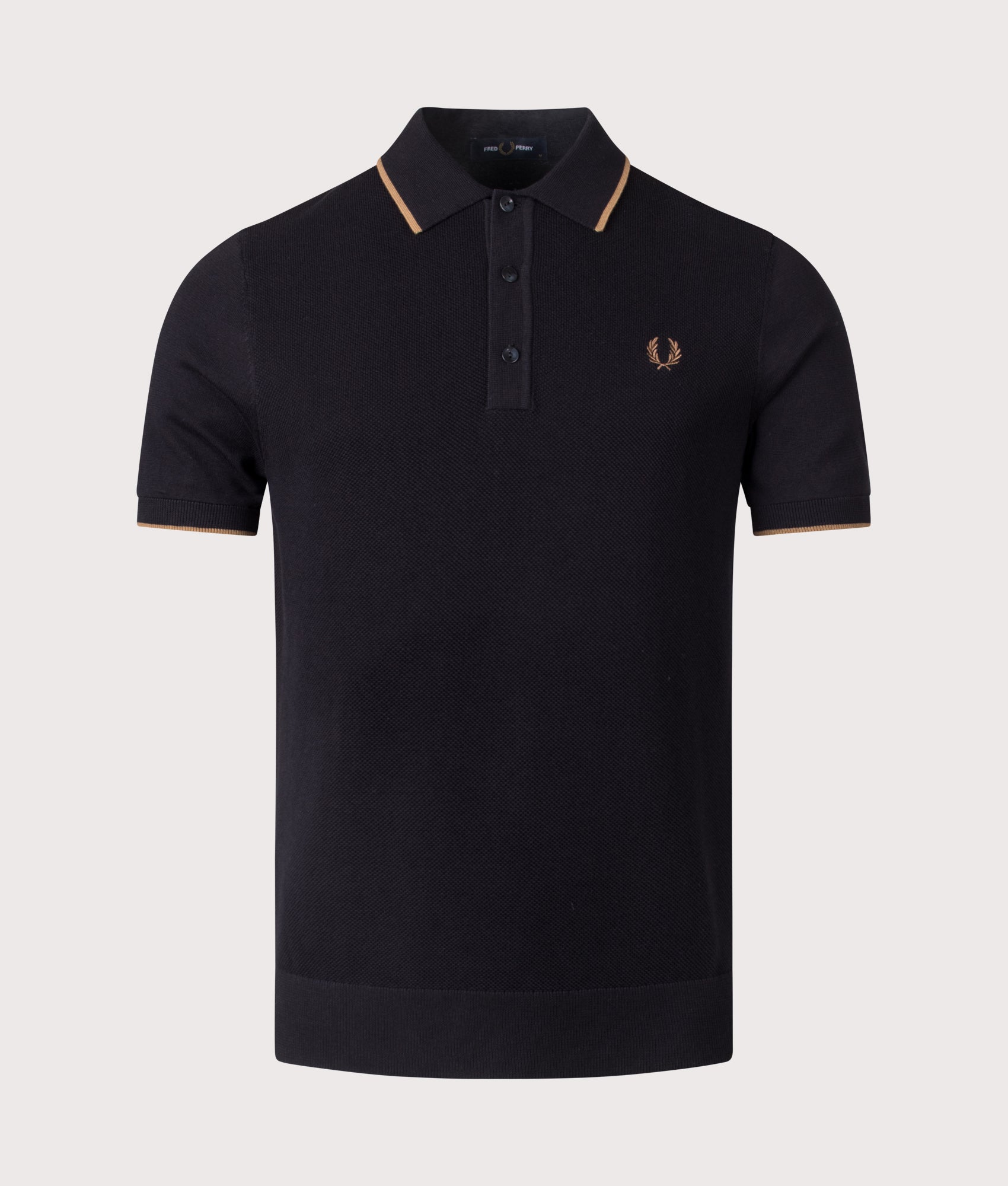 Piqué Stitch Knitted Polo Shirt in Black | Fred Perry | EQVVS Piqué Stitch Knitted Polo Shirt in Black | Fred Perry | EQVVS