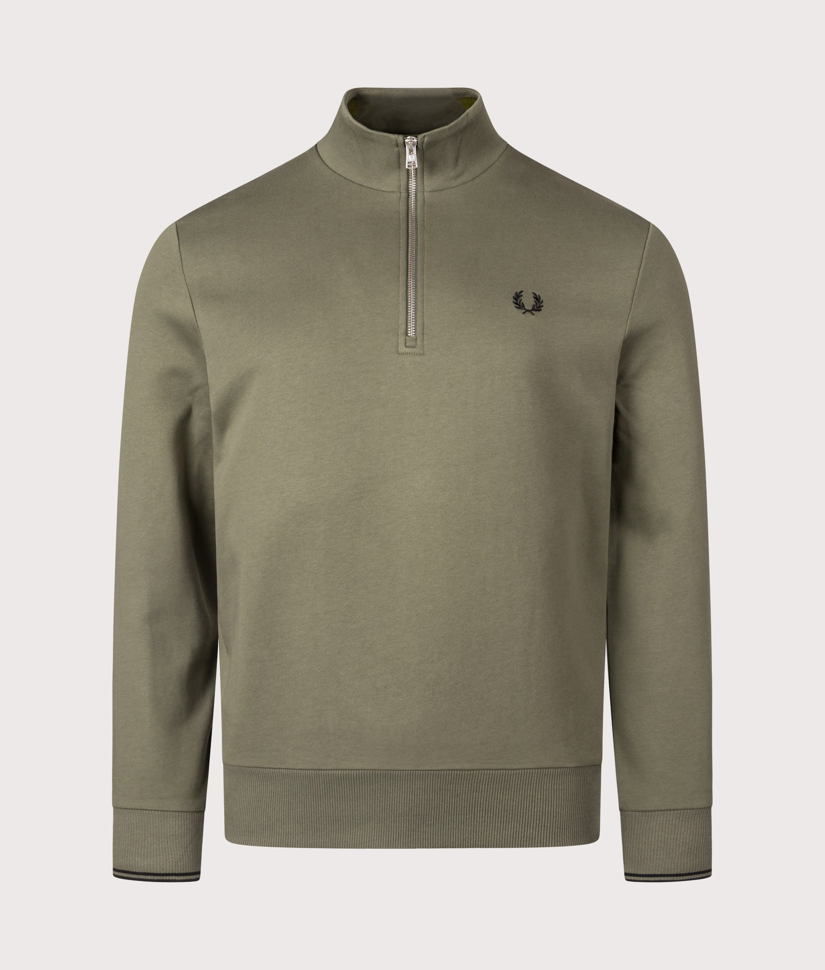 Perry Regular Fit Quarter Zip Sweatshirt in Laurel Wreath Green | Fred