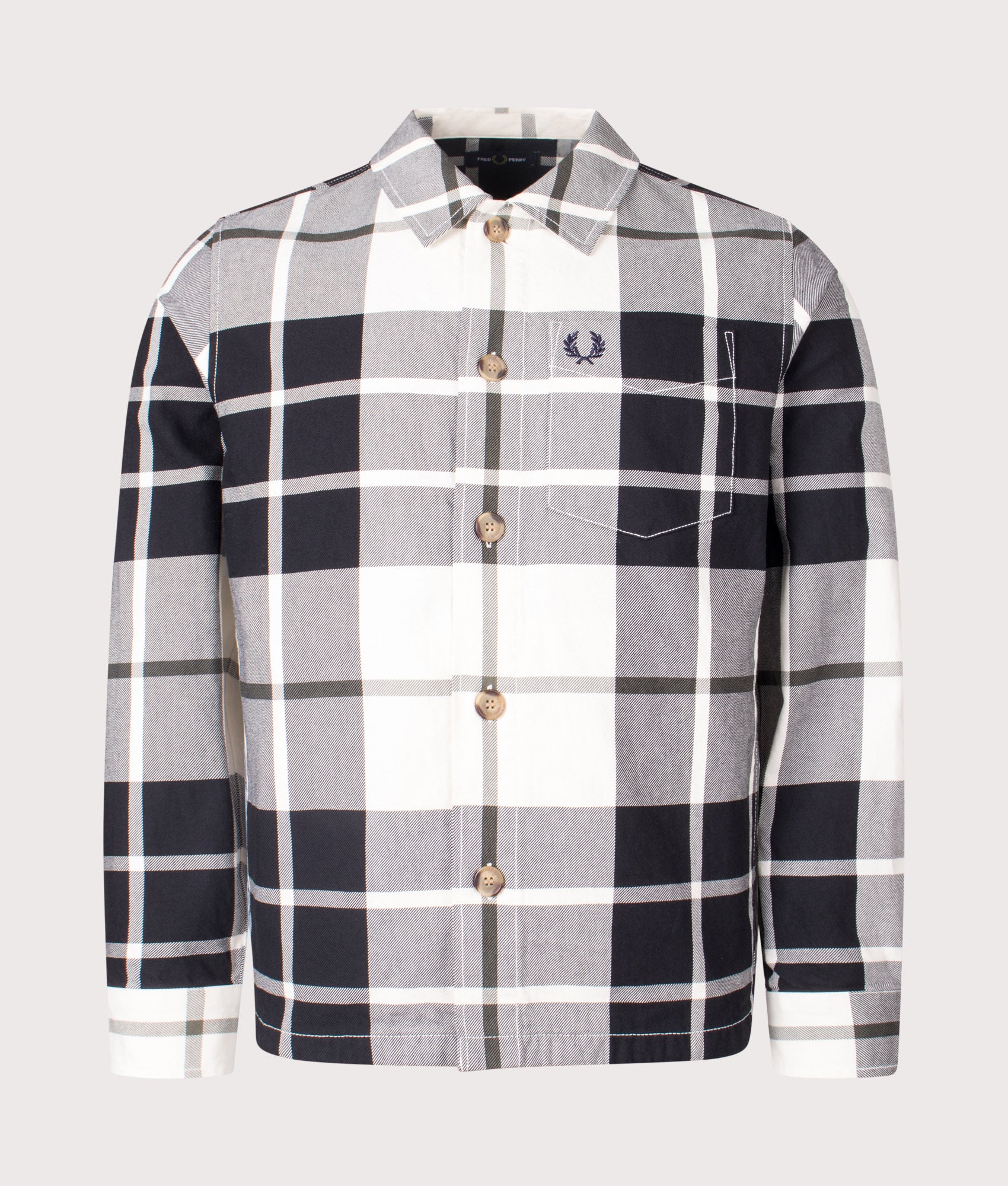 Tartan Twill Overshirt in Ecru | Fred Perry | EQVVS