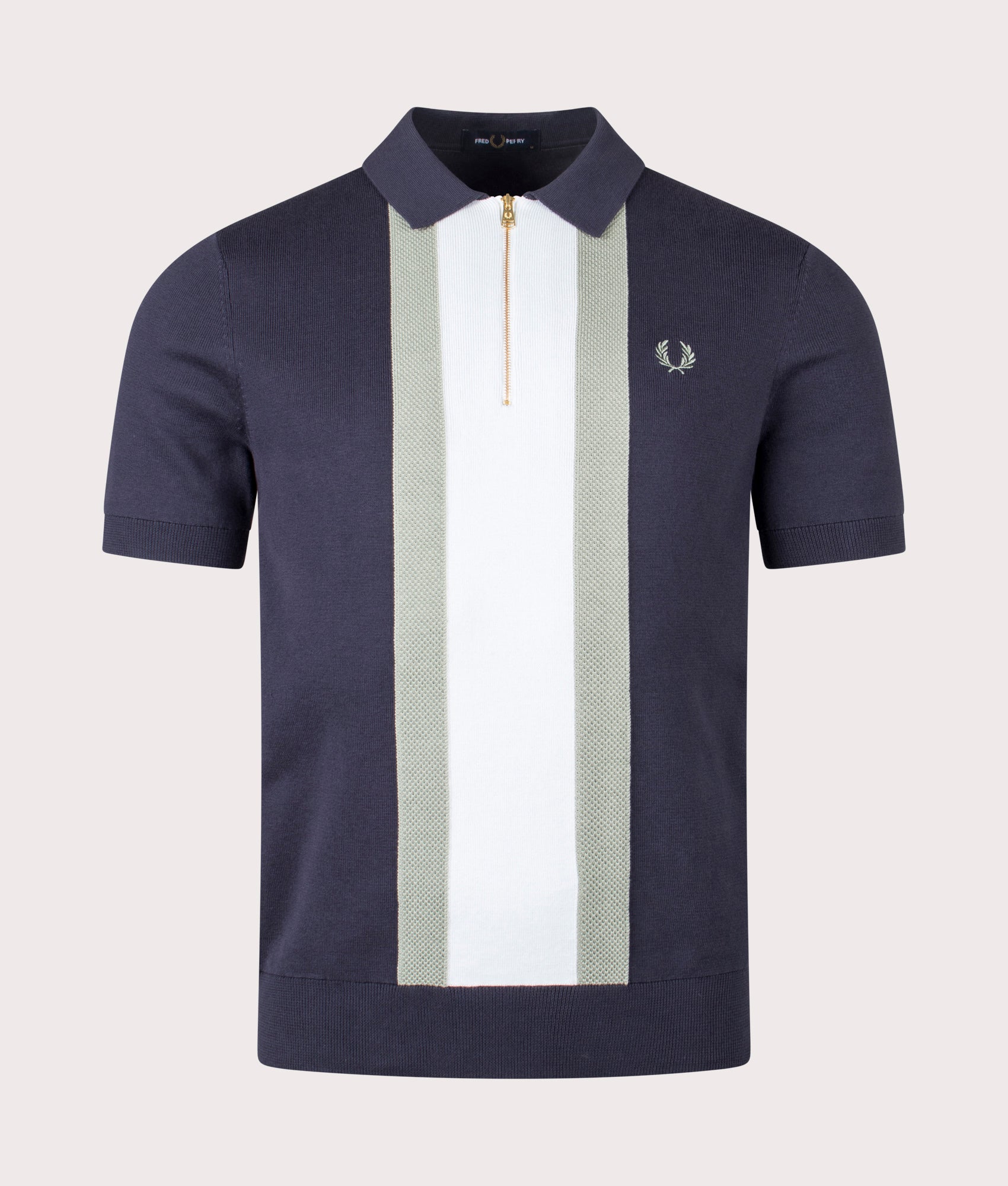 Textured Stripe Zip Knit Polo Shirt in D Airforce | Fred Perry | EQVVS