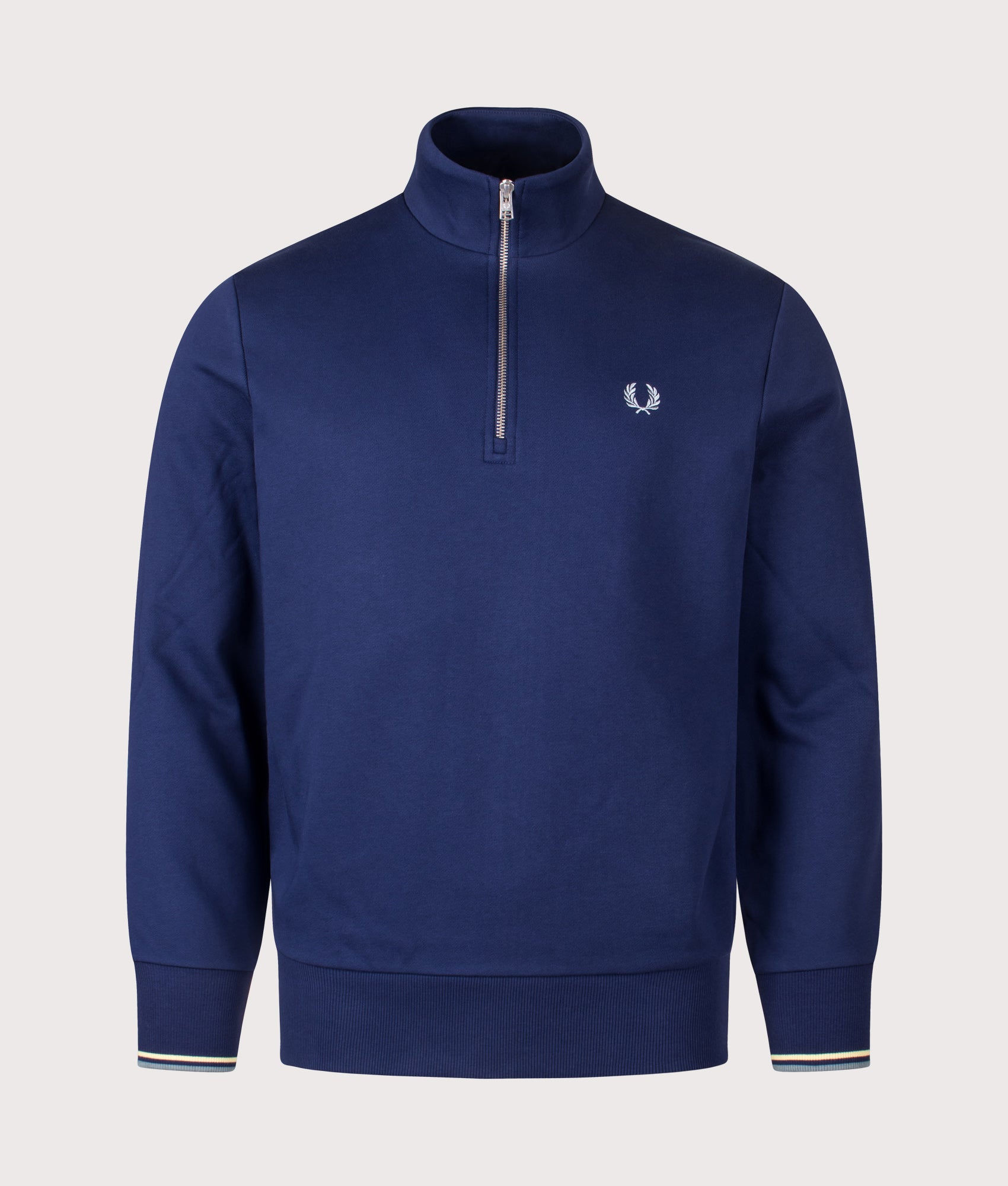 Quarter Zip Sweatshirt in French Navy/Gold/Blue | Fred Perry | EQVVS