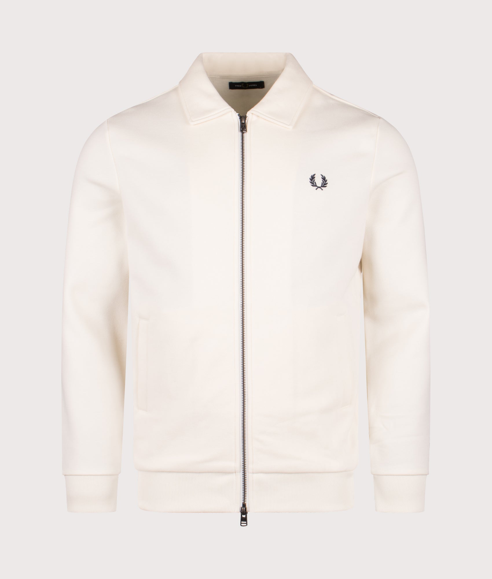 Zip Through Collared Sweatshirt in Ecru | Fred Perry | EQVVS