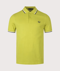 Twin Tipped Fred Perry Polo Shirt: 47A Tennis Ball Yellow/Ecru/French Navy